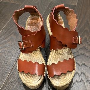 Chloe brown leather wedge, size 7.5